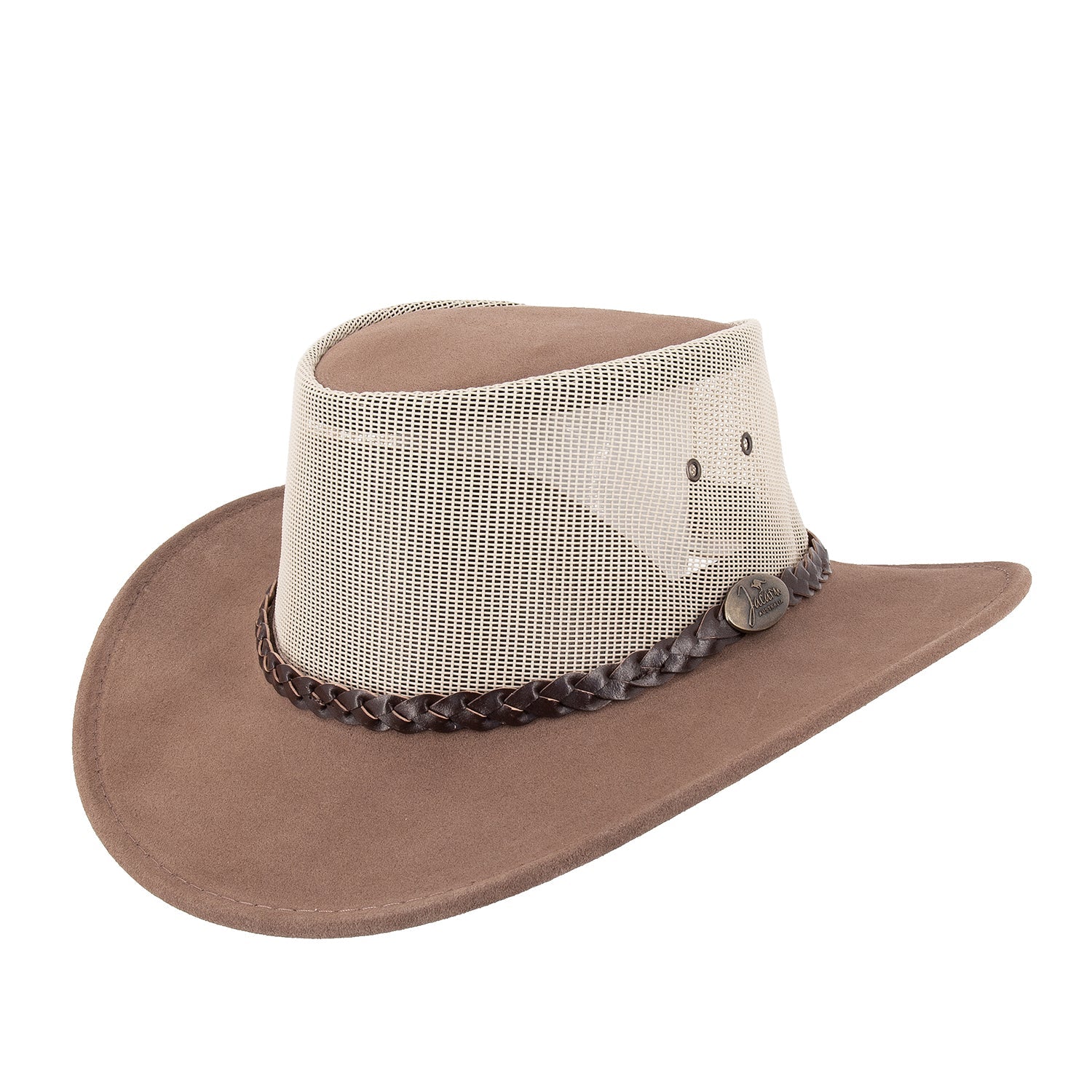 Australischer Wildlederhut Outdoorhut Rangerhut Jacaru Wanderhut geflochtenes Hutband Summer Breeze Sonnenschutz Anglerhut Outbacker 