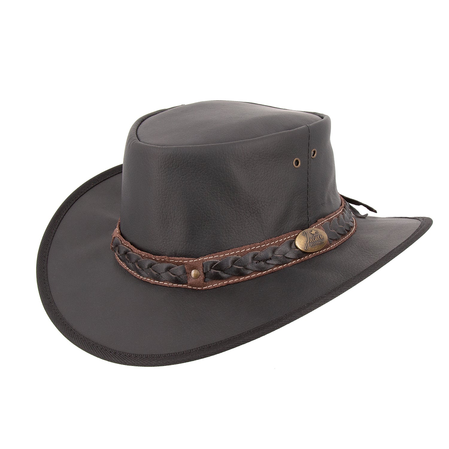Hergestellt in Australien. Cowboyhut Rangerhut Wanderhut Känguruleder geflochtenes Lederhutband  Memory-Draht-Krempe  knautschbarer Hut wetterfester Lederhut Sonnenschutz