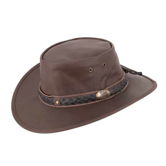 Hergestellt in Australien. Cowboyhut Rangerhut Wanderhut Känguruleder geflochtenes Lederhutband  Memory-Draht-Krempe  knautschbarer Hut wetterfester Lederhut Sonnenschutz