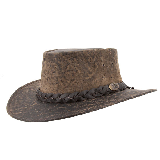 Australischerlederhut Känuruleder Outoorhut Damenhut Herrenhut Westernhut Cowboyhut geflochtenem Leder-Hutband.Stonewash Färbung