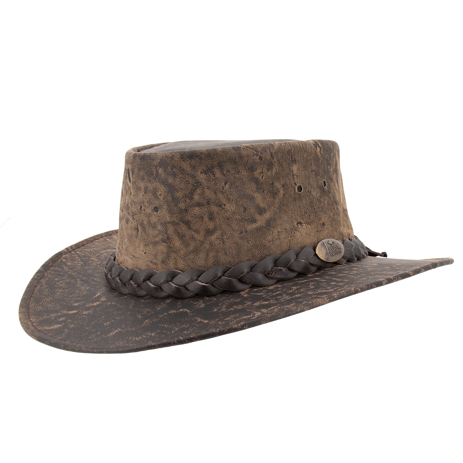 Australischerlederhut Känuruleder Outoorhut Damenhut Herrenhut Westernhut Cowboyhut geflochtenem Leder-Hutband.Stonewash Färbung