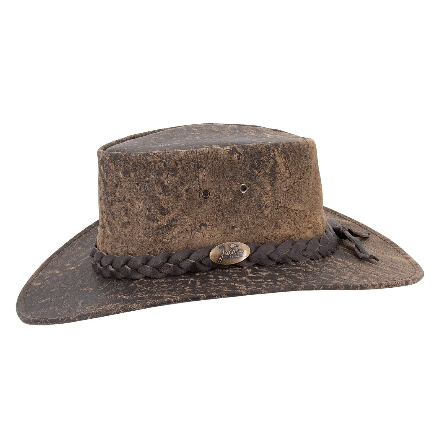 Australischerlederhut Känuruleder Outoorhut Damenhut Herrenhut Westernhut Cowboyhut geflochtenem Leder-Hutband.Stonewash Färbung