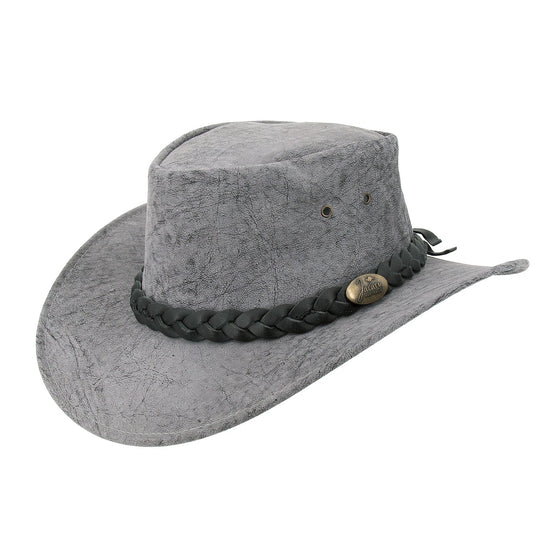 Australischerlederhut Känuruleder Outoorhut Damenhut Herrenhut Westernhut Cowboyhut geflochtenem Leder-Hutband.Stonewash Färbung