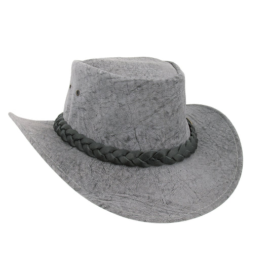 Australischerlederhut Känuruleder Outoorhut Damenhut Herrenhut Westernhut Cowboyhut geflochtenem Leder-Hutband.Stonewash Färbung