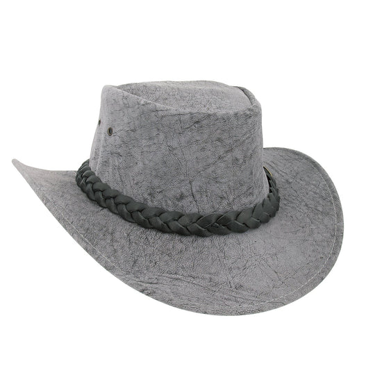 Australischerlederhut Känuruleder Outoorhut Damenhut Herrenhut Westernhut Cowboyhut geflochtenem Leder-Hutband.Stonewash Färbung