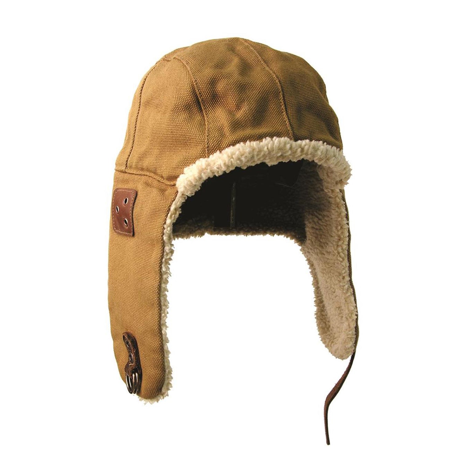 Flieger Winter-Mütze 
Pilotenmütze Warme Pilotenmütze Teddyfellmütze Ohrenschützer  ROBUSTES CANVAS Lederriemenverschluss 