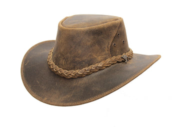 Robuster Lederhut Lederhut für echte Outbacker Wanderhut Cowboyhut Trekkinghut geflochtenem 3-Strang Hutband Damenhut Herrenhut Australischer Lederhut schmutzabweisender Hut