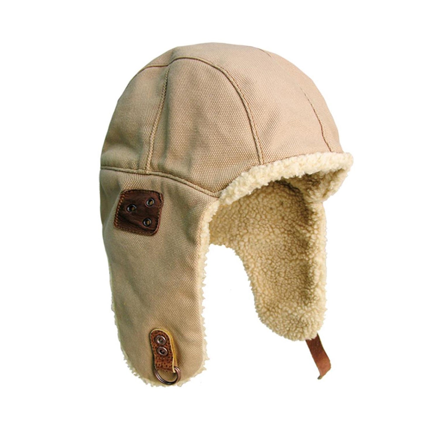 Flieger Winter-Mütze 
Pilotenmütze Warme Pilotenmütze Teddyfellmütze Ohrenschützer  ROBUSTES CANVAS Lederriemenverschluss 