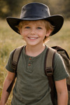 Schwarzer Kinder Cowboyhut aus Leder – Sonderposten | 6,5 cm Krempe