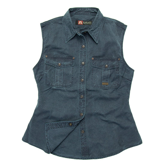 Leichte Damenbluse Freizeitbluse Freizeithemd Westernhemd Westernbluse Safaribluse  Damenbluse ohne Ärmel Westenbluse 