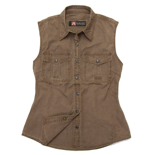 Leichte Damenbluse Freizeitbluse Freizeithemd Westernhemd Westernbluse Safaribluse  Damenbluse ohne Ärmel Westenbluse 