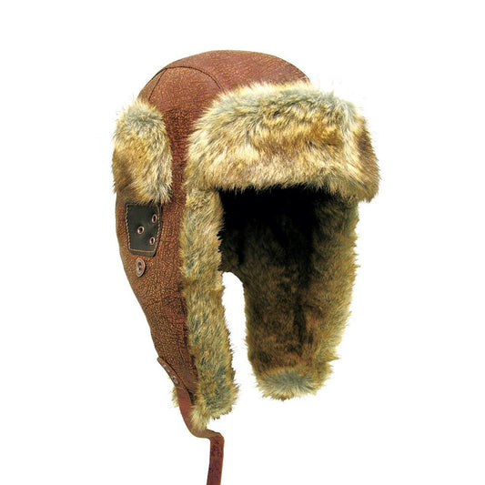 Flieger Winter-Mütze Warme Pilotenmütze mit Kunstfell Ohrenschützer