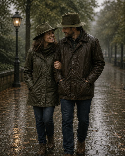 Portland – Outdoor Hut aus geölter Baumwolle in olive und schwarz