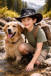 Kinder Lederhut Western Style – Schwarzer Outdoor Hut mit breiter Krempe