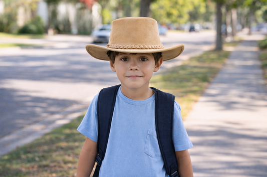 Kinder Cowboy Lederhut – Allwetter Outdoor-Hut mit UPF 50+ (Größe 53–54 cm)