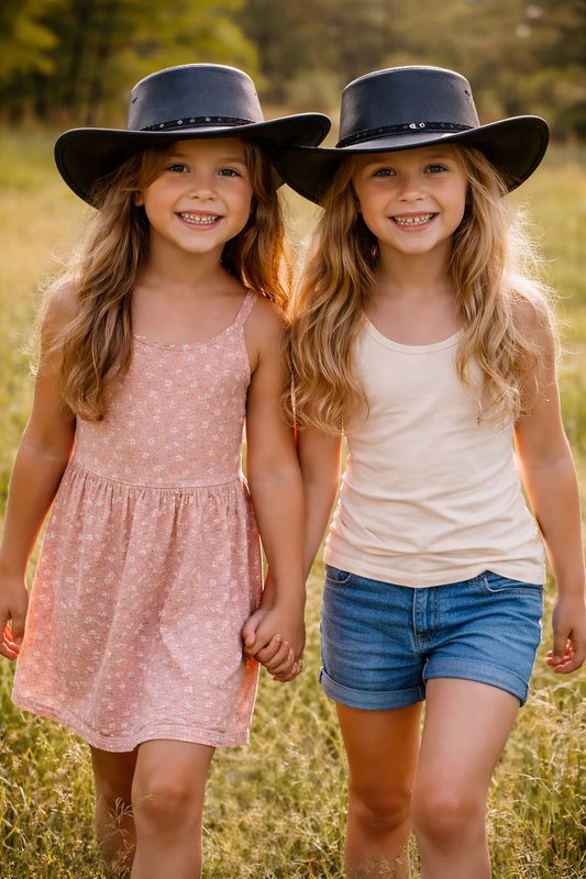 Schwarzer Kinder Cowboy Lederhut – Allwetter | UPF 50+
